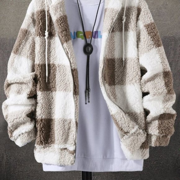 Brown And White Mens Teddy Jacket - Picture 2 of 7